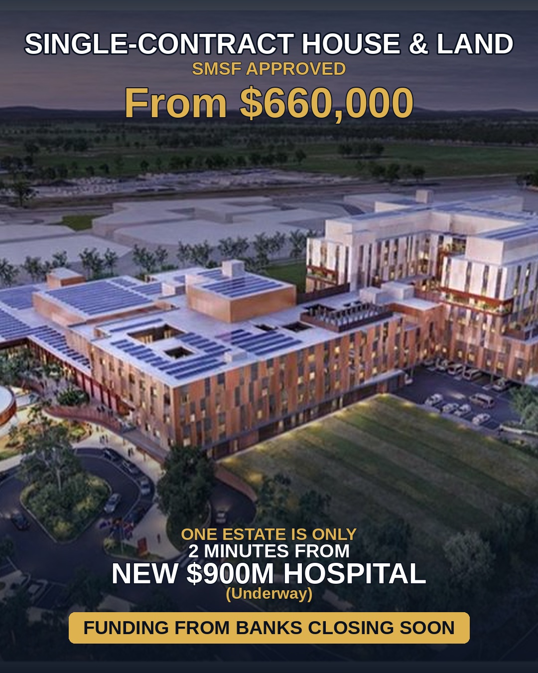 SMSF-approved single-contract house and land from $660,000, 2 minutes from the new $900M Melton Hospital