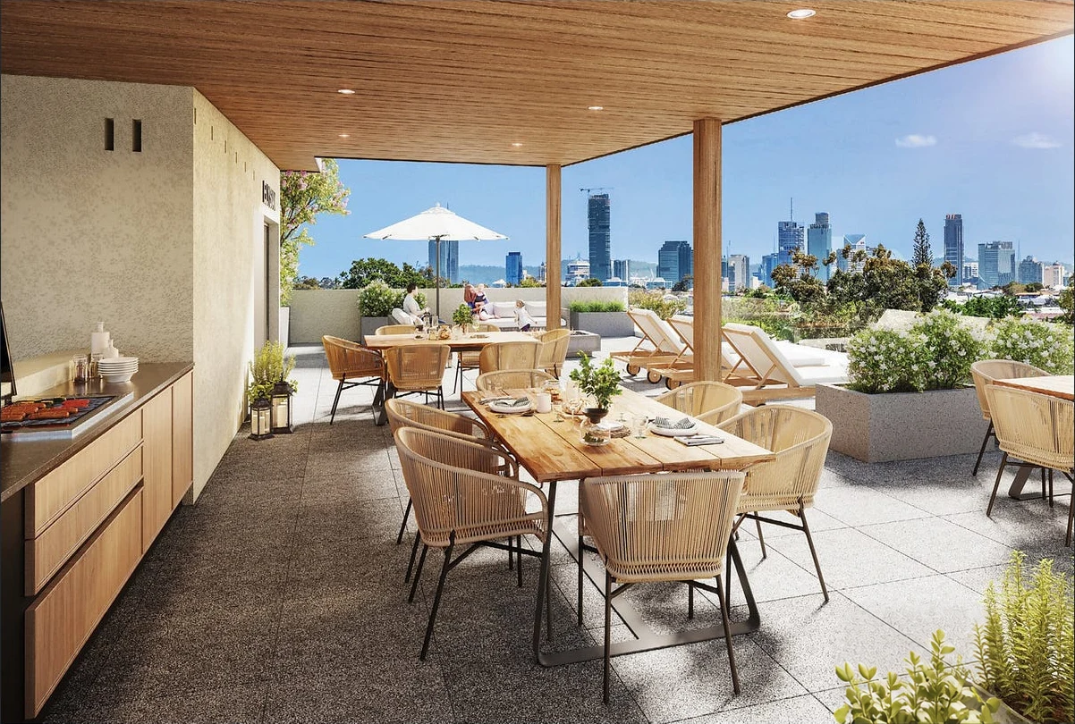 Proposed Elysian rooftop terrace with parkland and skyline outlook — artist impression